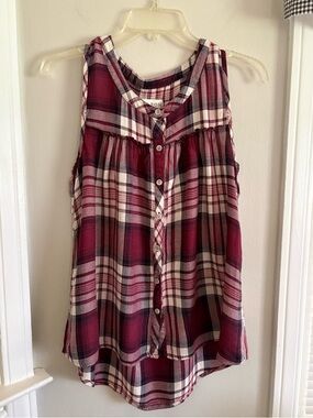 Knox Rose Burgundy Plaid Sleeveless Button-Front Camisole